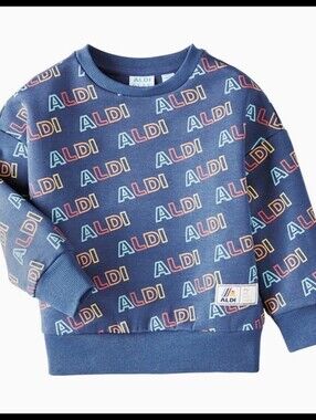 ALDI Gear Children's Relaxed Fit Logo Pullover Sweatshirt Blue Multi Medium 8-10